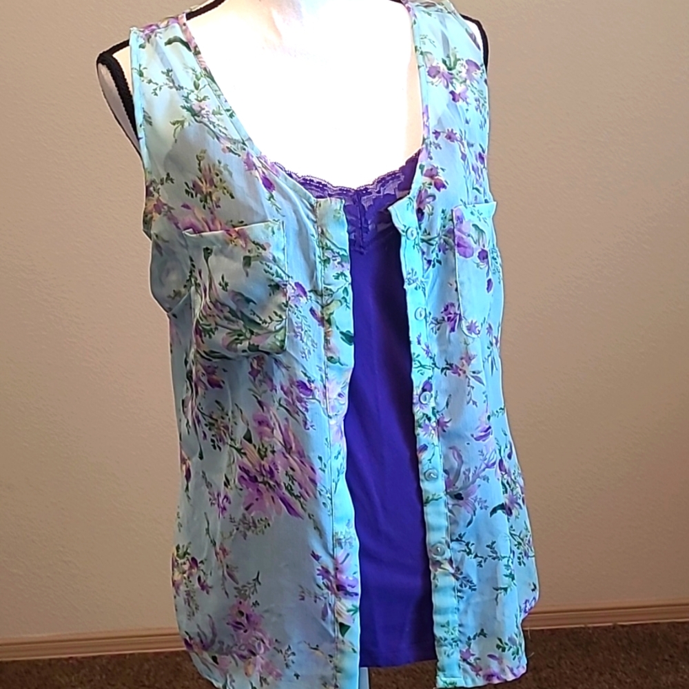 2pc Purple M Top Blouse Sleeveless Summer set
